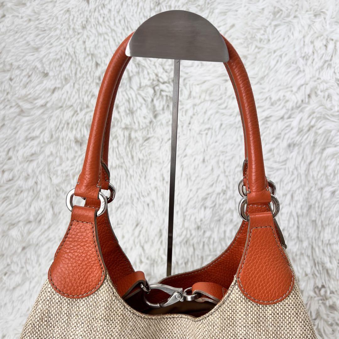 ＊TOD'S トッズ＊2way トートバッグ　肩がけ　麻　リネン　夏　オレンジ TOD'S トッズ 2way トートバッグ 肩がけ 麻 リネン 夏 オレンジ