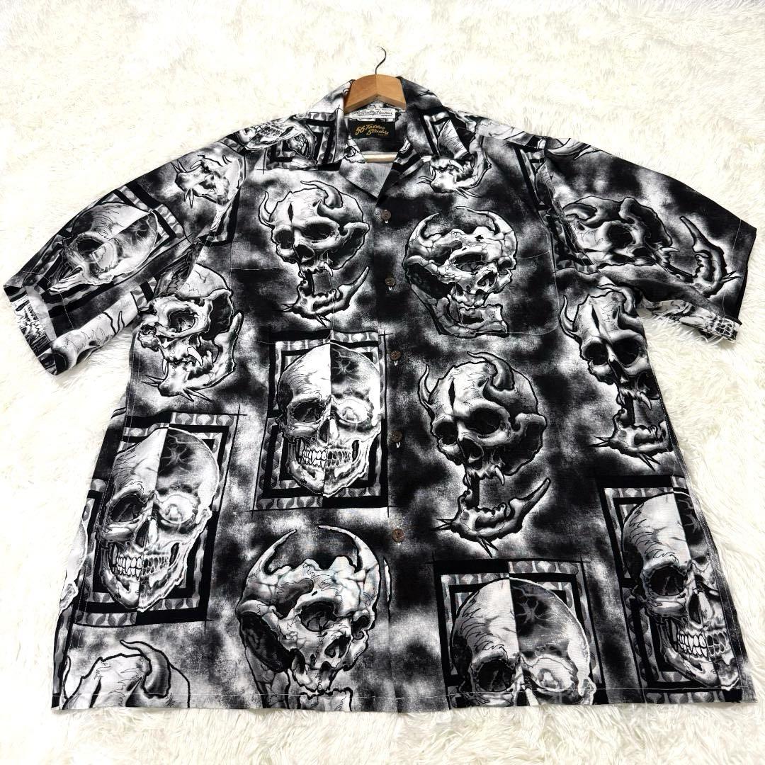 【美品✨】WACKO MARIA スカル柄 鬼 半袖シャツ L 渋谷彫雅 アロハ