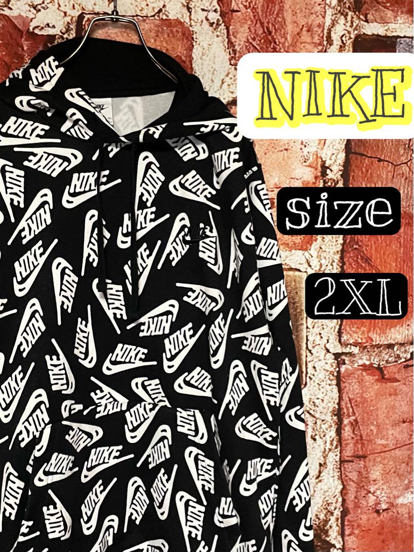 NIKE ナイキ　パーカー　ブラック　総柄　2XL