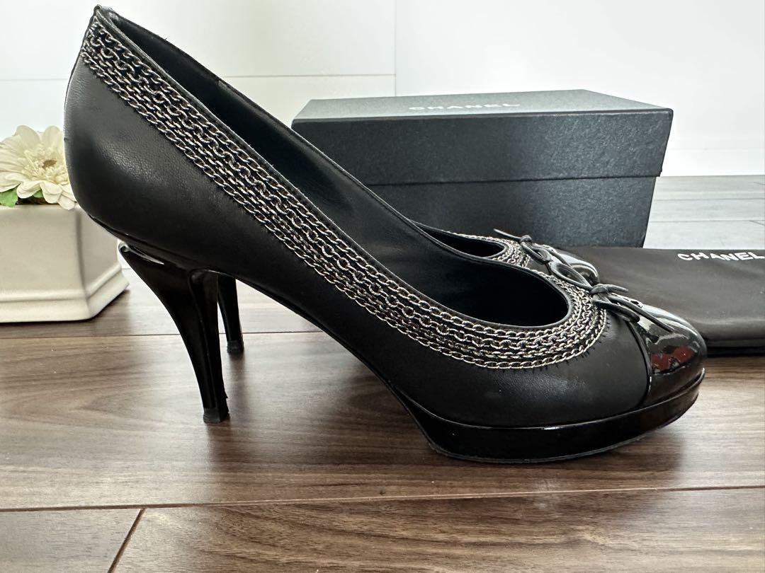 CHANEL ブラック パンプス 38ハーフ　美品