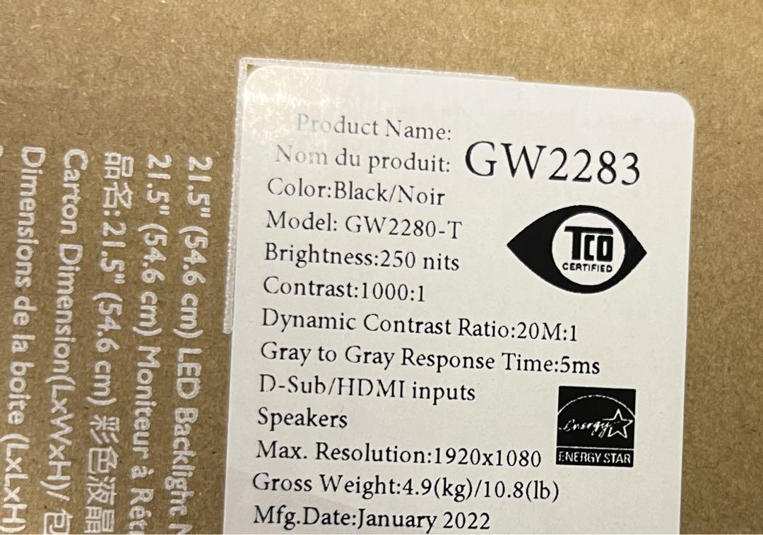 BenQ モニター ディスプレイ GW2283  21.5インチ　フルHD