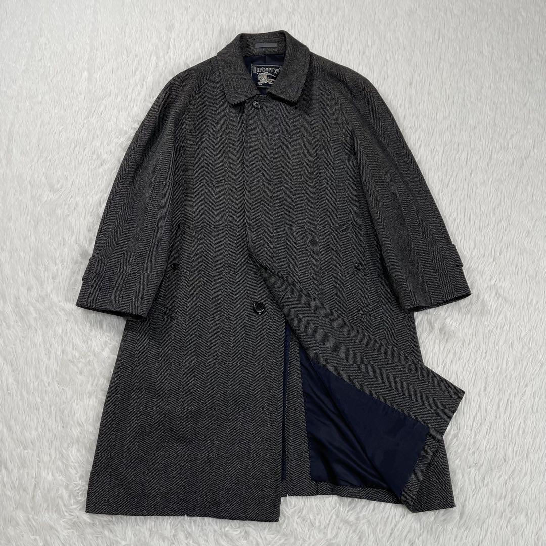 極美品 バーバリーズ カシミア混 ヘリンボーン ステンカラーコート ビンテージ