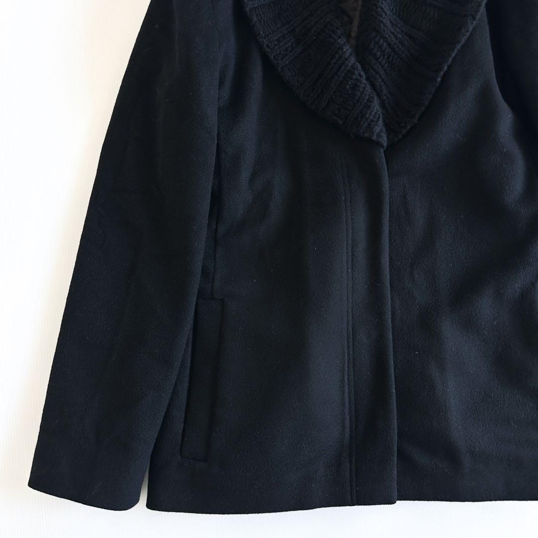 ヘルノ / ニット襟 ショール コート 黒 42 キルティング裏地 ショート ヘルノ / ニット襟 ショール コート 黒 42 キルティング裏地 ショート