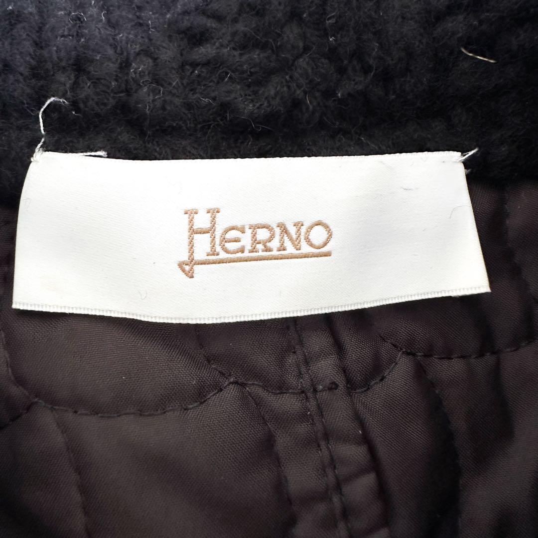 ヘルノ / ニット襟 ショール コート 黒 42 キルティング裏地 ショート ヘルノ / ニット襟 ショール コート 黒 42 キルティング裏地 ショート