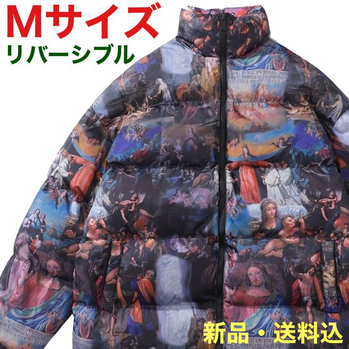 大迫力‼️レトロ アート 総柄 中綿 パフジャケット　Mサイズ