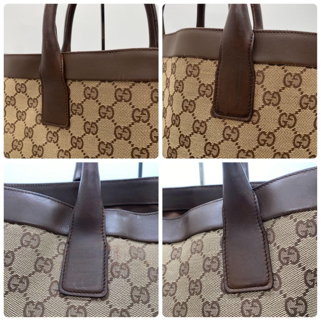 美品 グッチ GUCCI トートバッグ GGキャンバス レザー ベージュ 大容量
