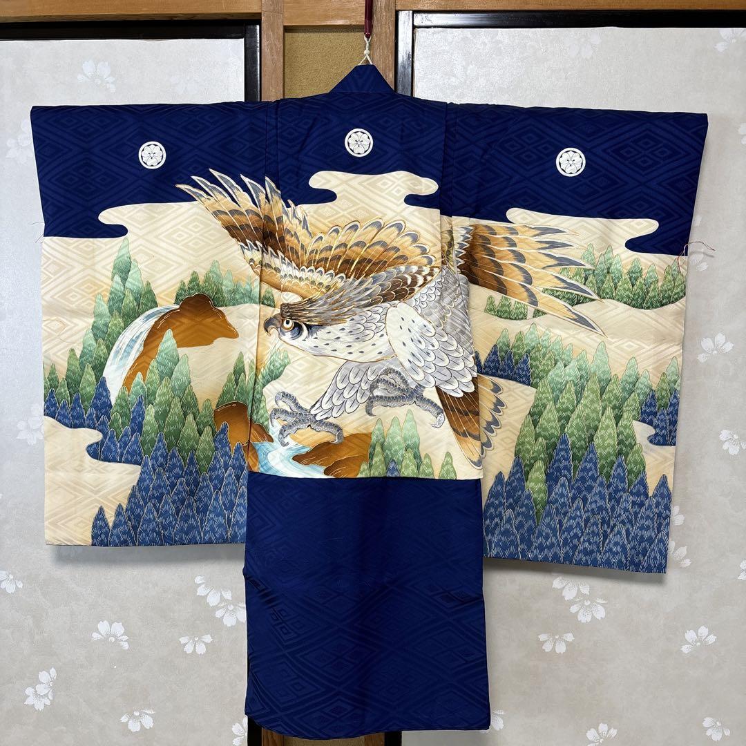男の子　七五三　3点セット　紋付き　金駒刺繍