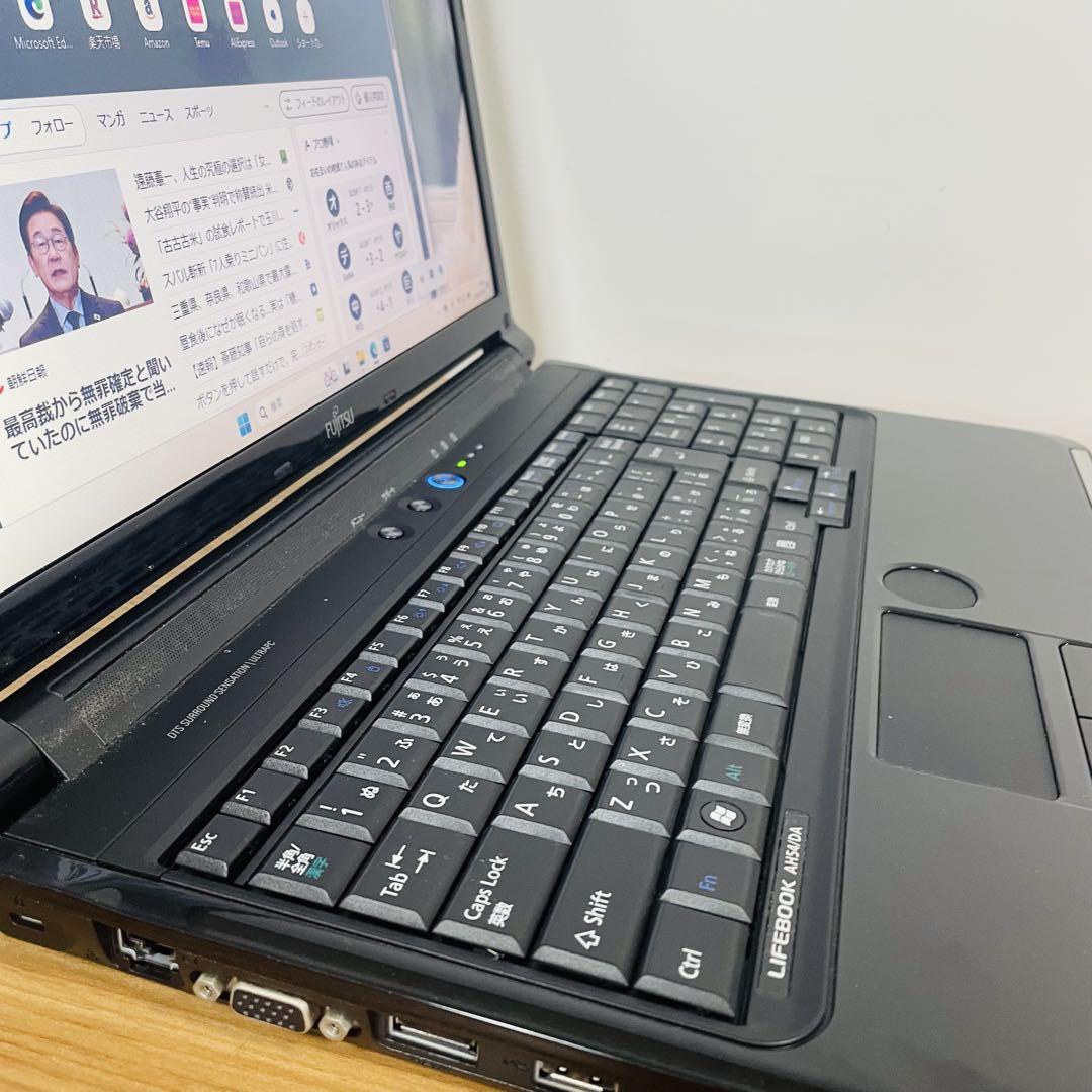 富士通艶ブラックWindows11 ノートSSDメモリ8ギガオフィスDVDカメラ