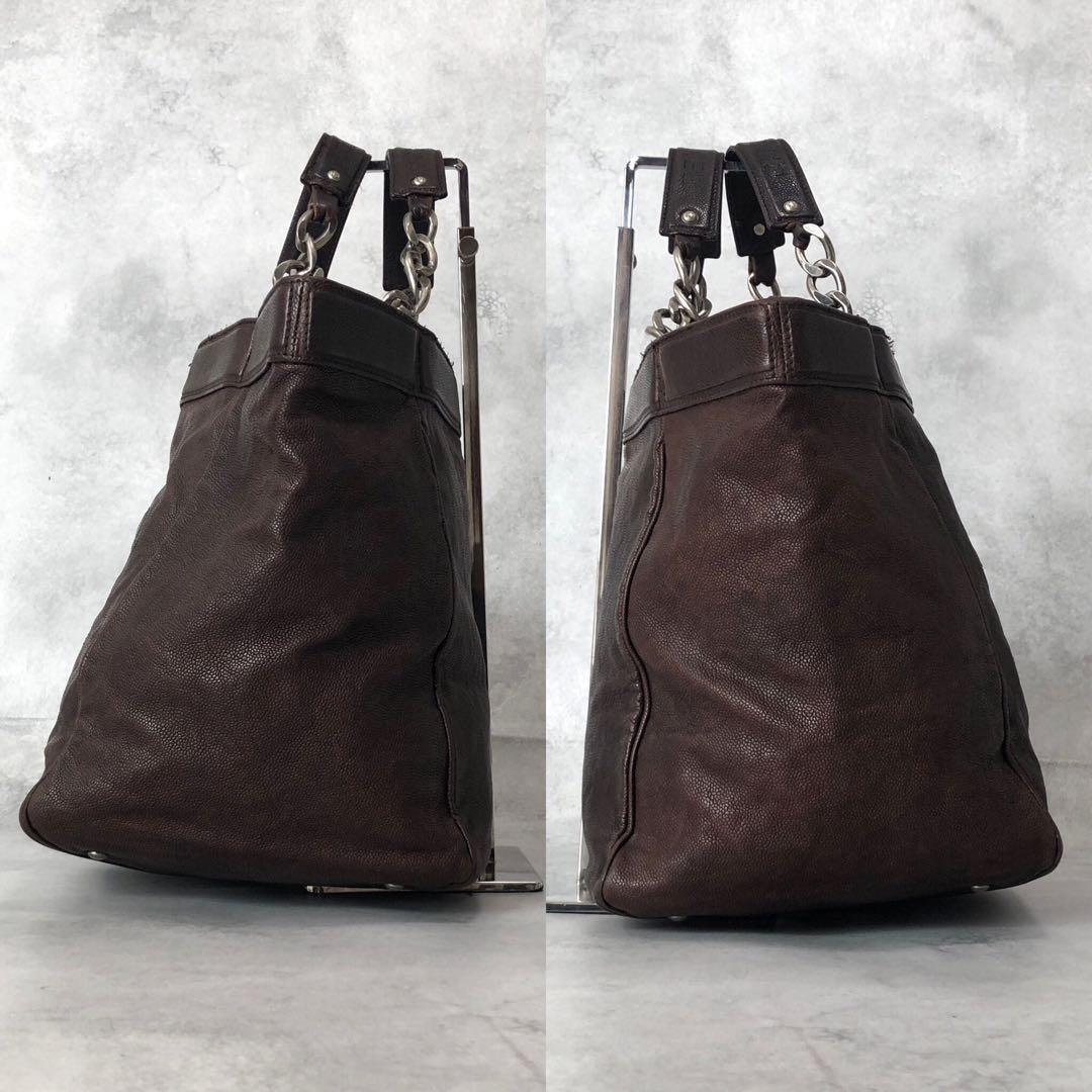 美品✨シャネル キャビアスキン ココマーク チェーン トートバッグ 茶 10番台