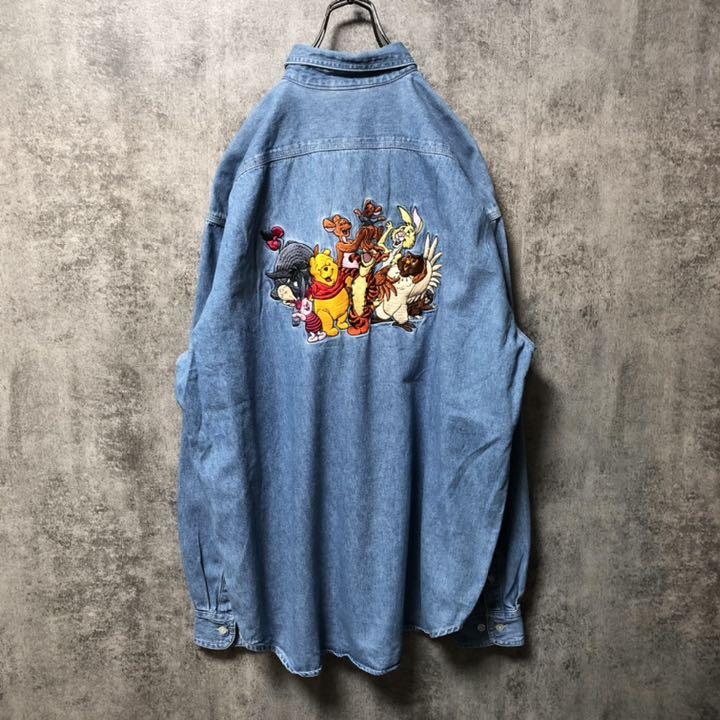 次回納期未定 あいまま様専用 ディズニー くまのプーさんバックビッグキャラ刺繍デニムシャツ 日本初登場 メンズ トップス Roe Solca Ec