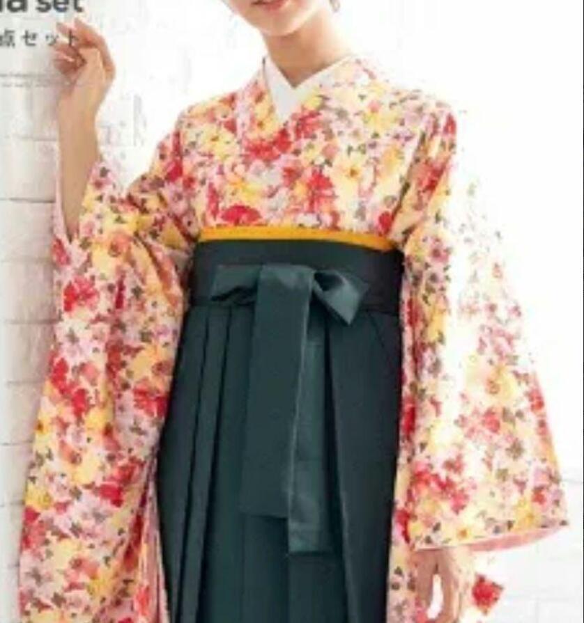 【限定販売】 ◇うつくし上品花々柄の二尺袖着物+袴+半幅帯フルセット◇新品未 着物・浴衣