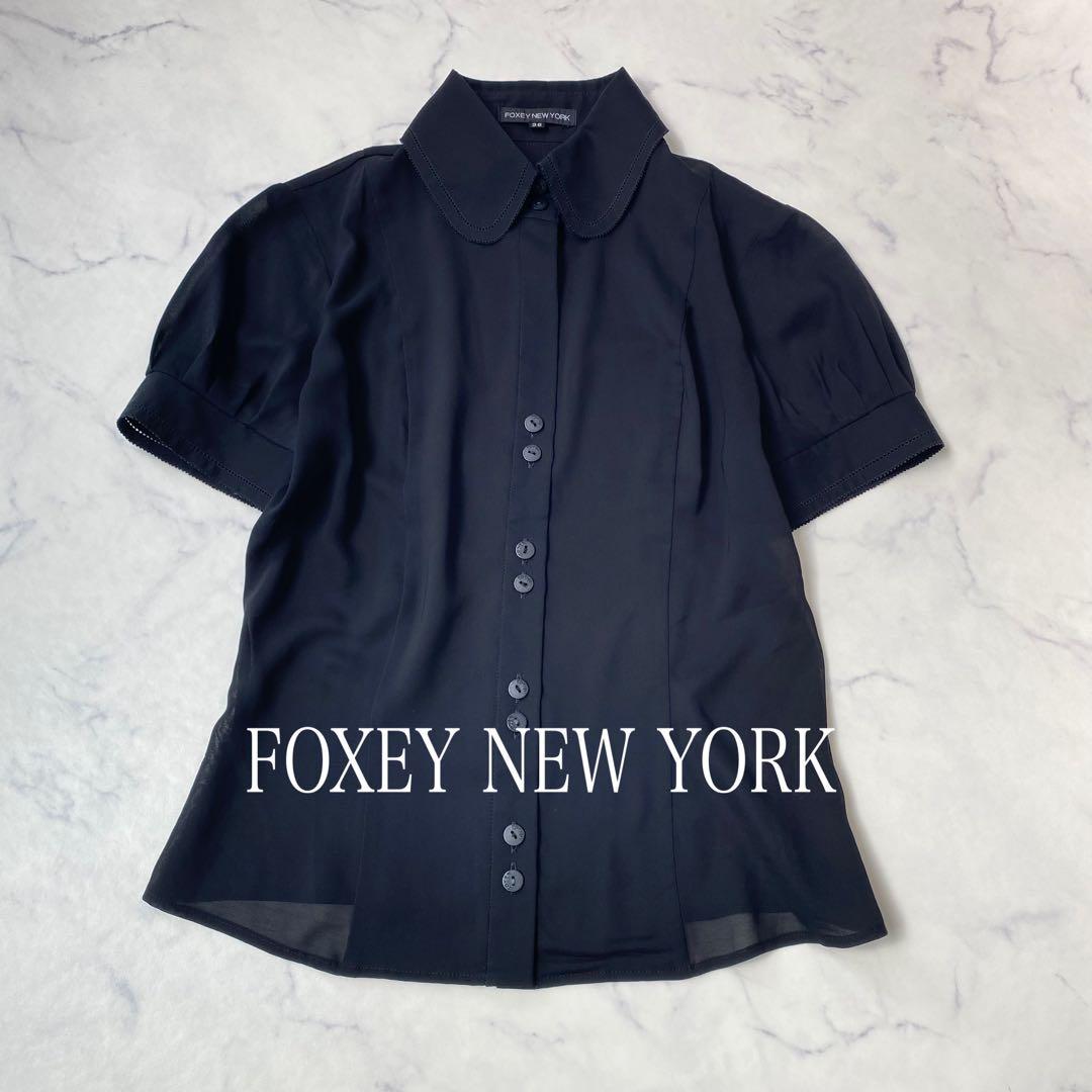 FOXEY NEW YORK フォクシーニューヨーク 半袖パフスリーブブラウス黒M FOXEY NEW YORK