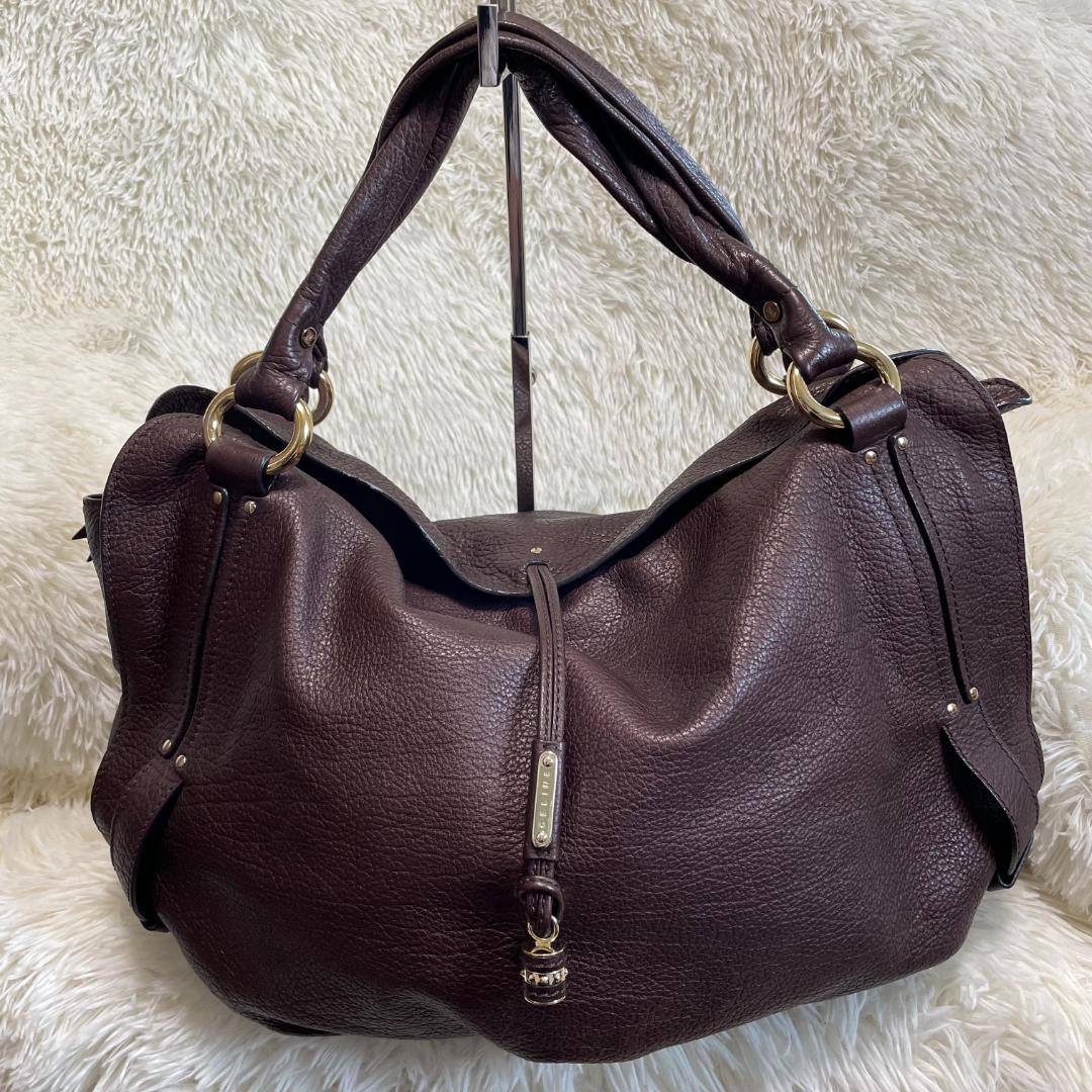 CELINE　セリーヌ　ブラウン　レザー　ハンドバッグ 美品》CELINE（セリーヌ）レザー ハンドバッグ ブラウン