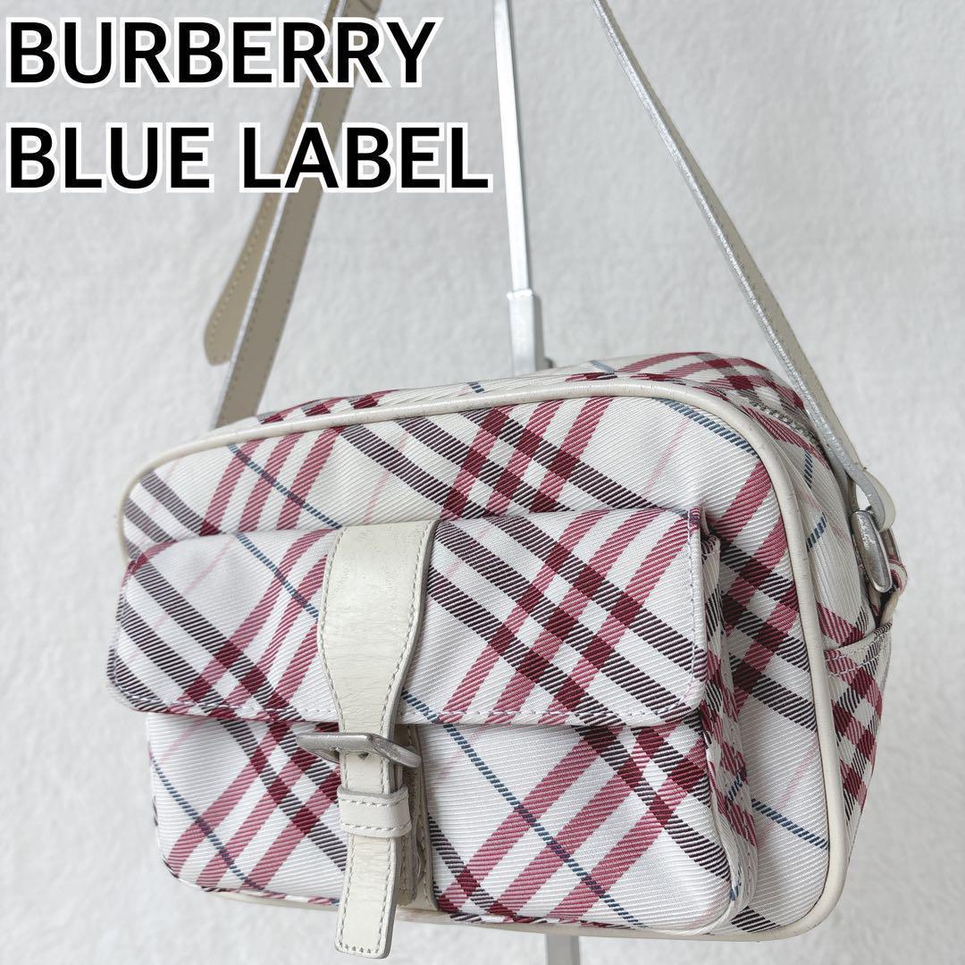バーバリーブルーレーベル ショルダーバッグ ノバチェック レザー 白 日本製