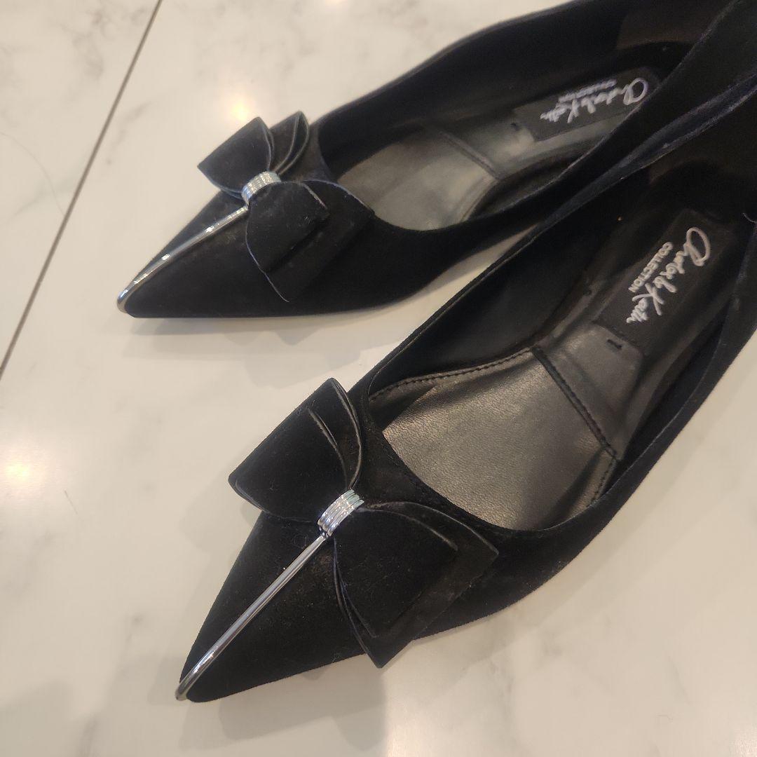 Jimmy Choo 黒 ポインテッドトゥ リボン付き 靴 37