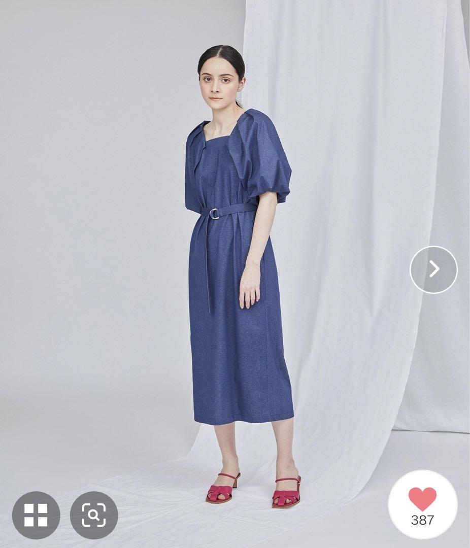 ダイアグラム バフスリーブジャージ ワンピース インディゴ 38 美品