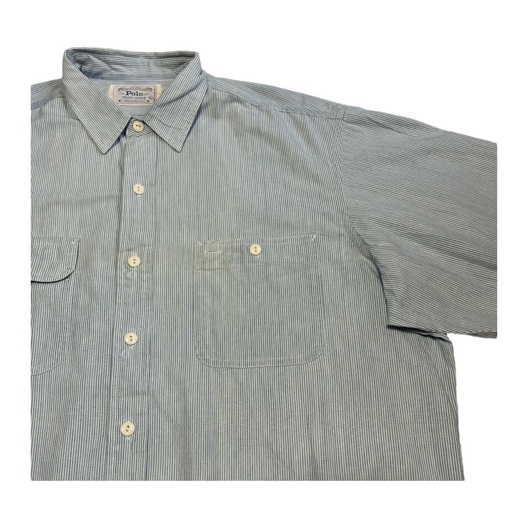 80s 90s Ralph Lauren シャツ 白タグ ストライプ柄 ブルー