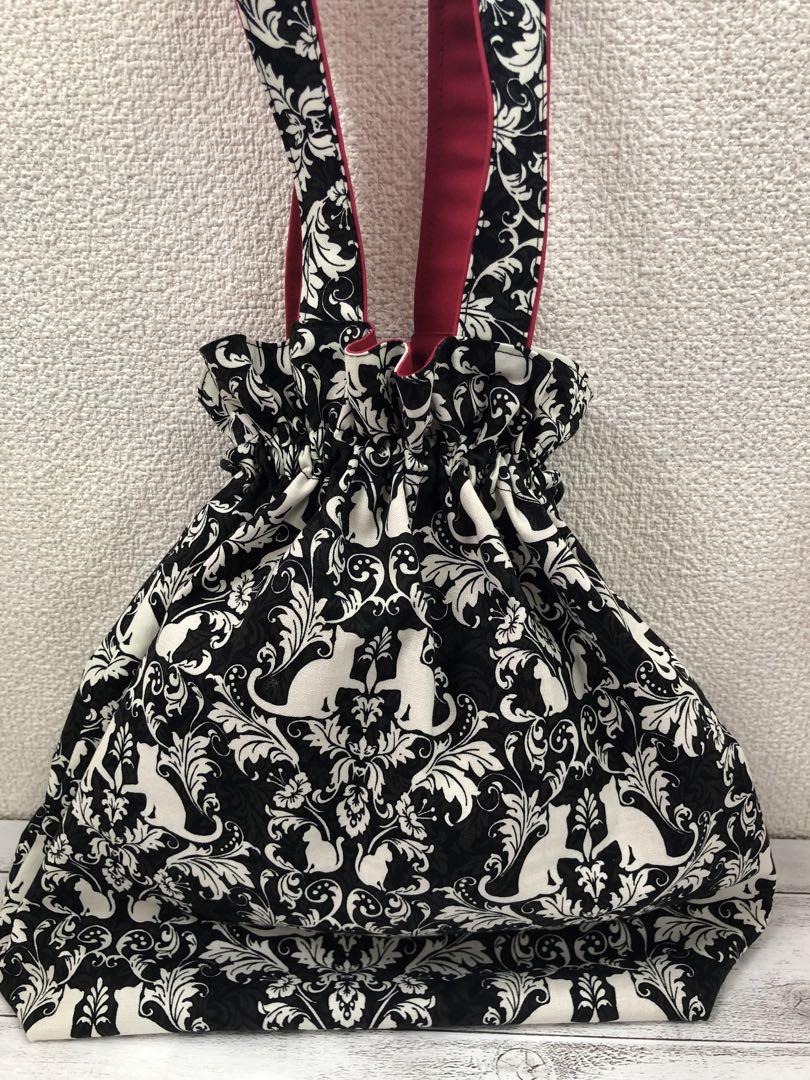 ハンドメイド あおりポケットトートバッグ　巾着バッグ