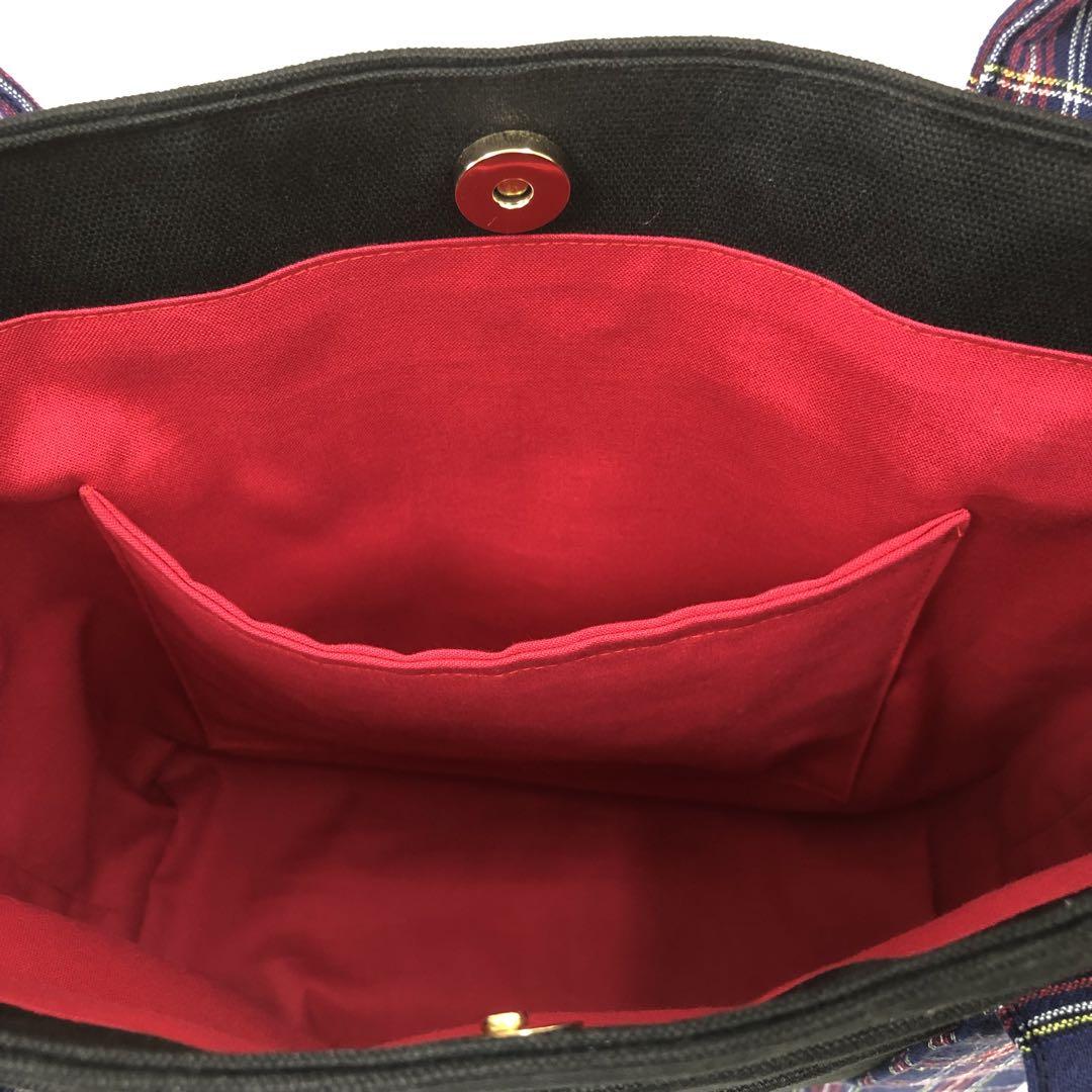 ハンドメイド あおりポケットトートバッグ　巾着バッグ