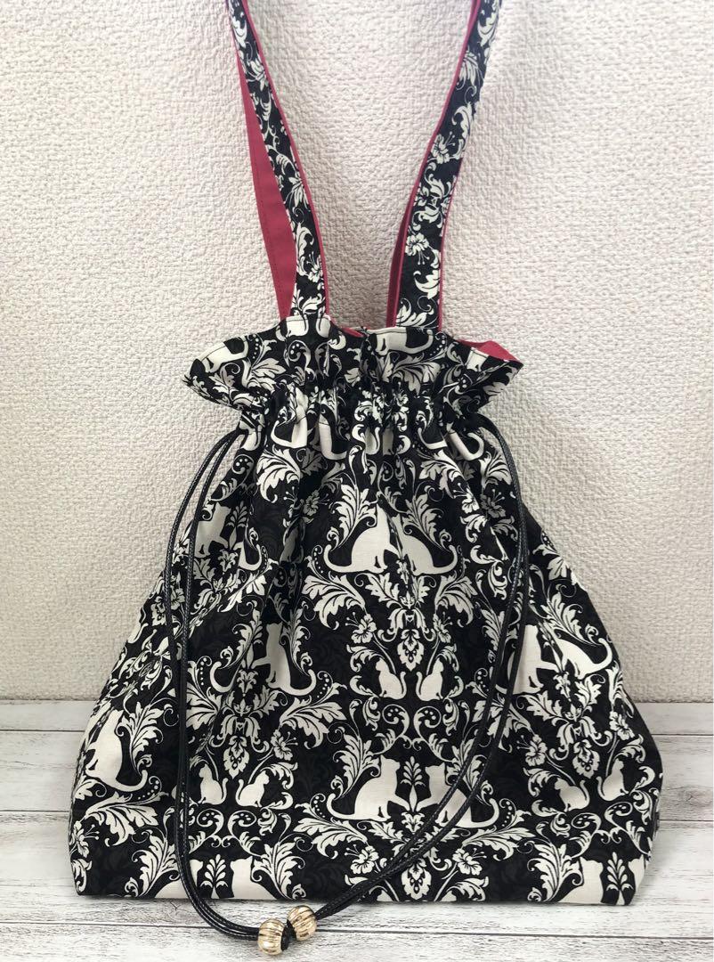 ハンドメイド あおりポケットトートバッグ　巾着バッグ