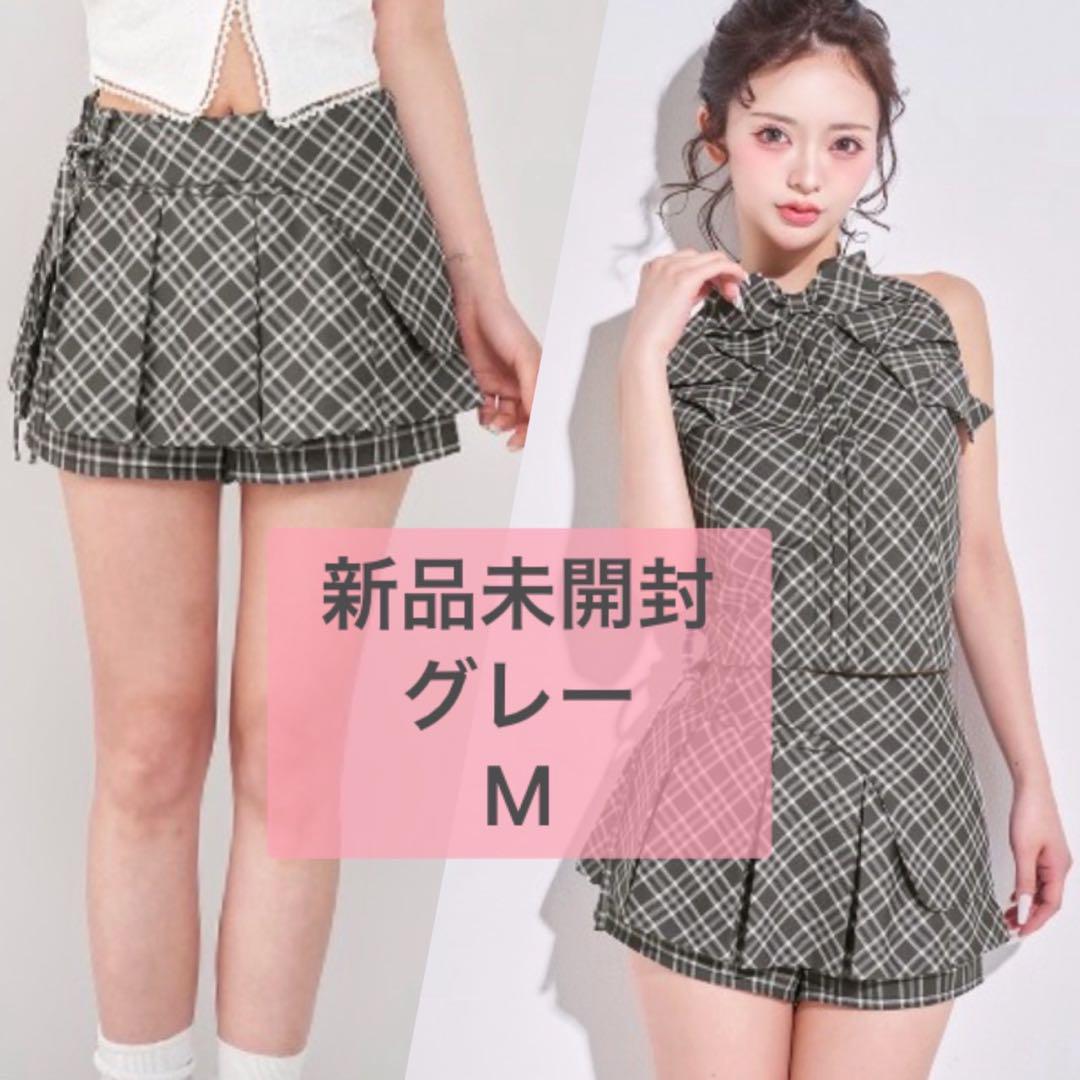 新品未開封 ダーリッチ チェックスカートライクショートパンツ M グレー