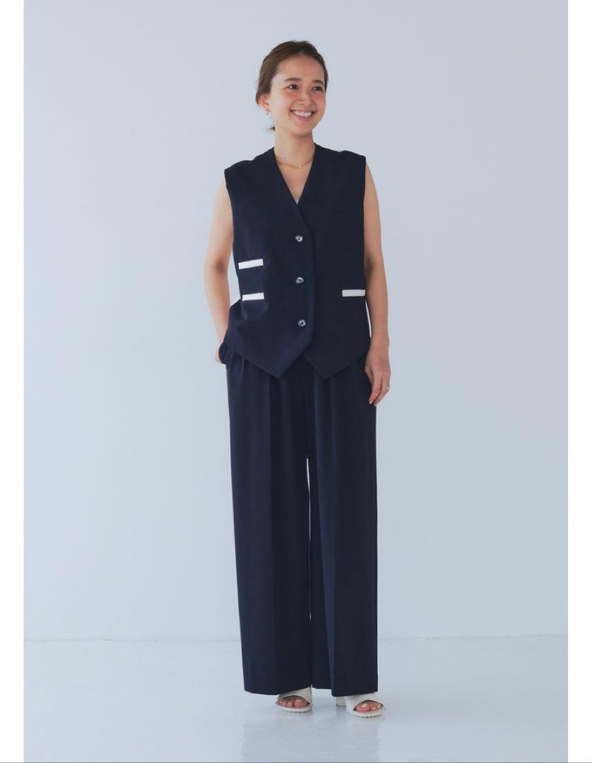 新品！ヨリ　ウエストリボン ダブルタックパンツ　34