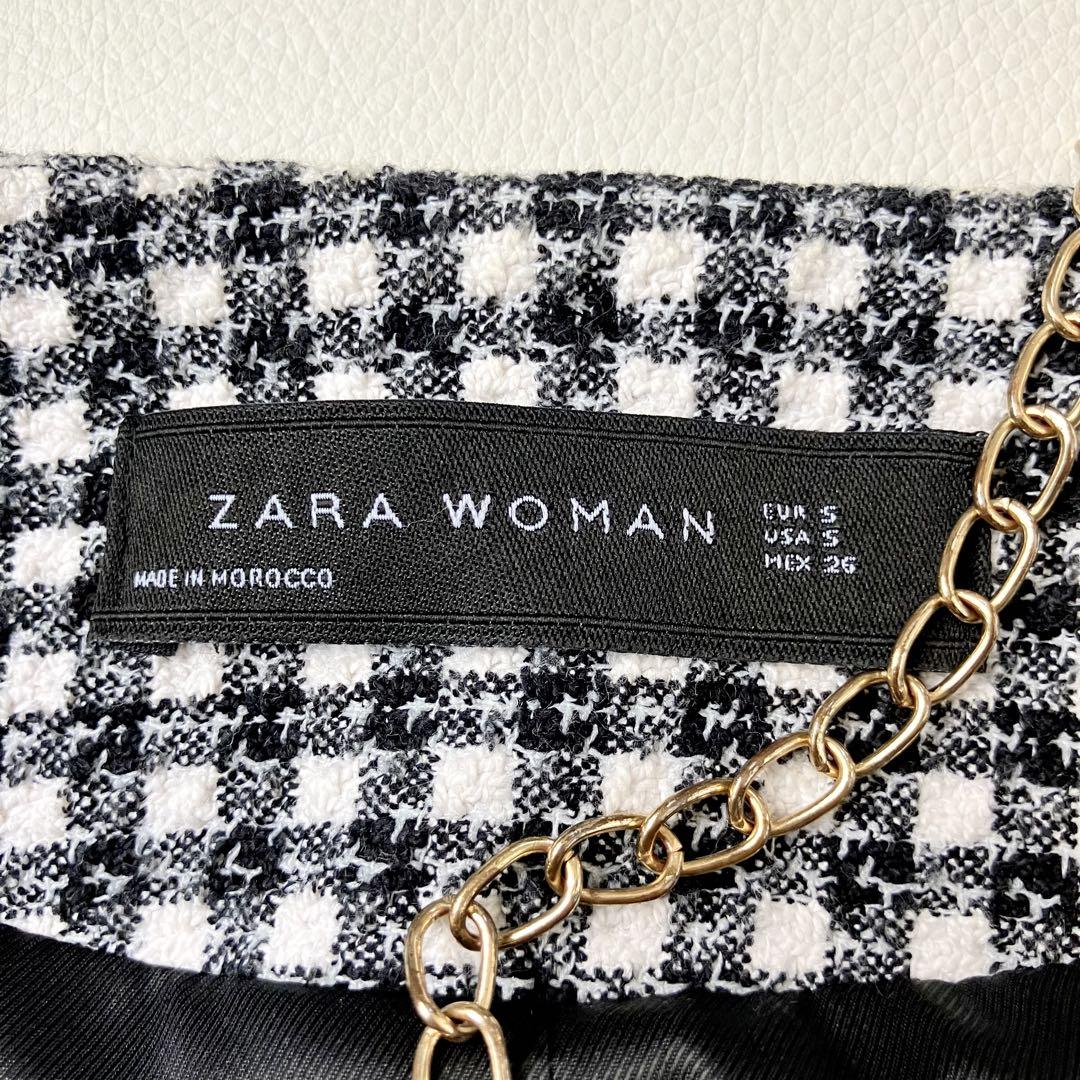 ◆美品◆ZARA◆ツイード風ノーカラージャケット◆フレアスリーブ◆黒◆M相当◆