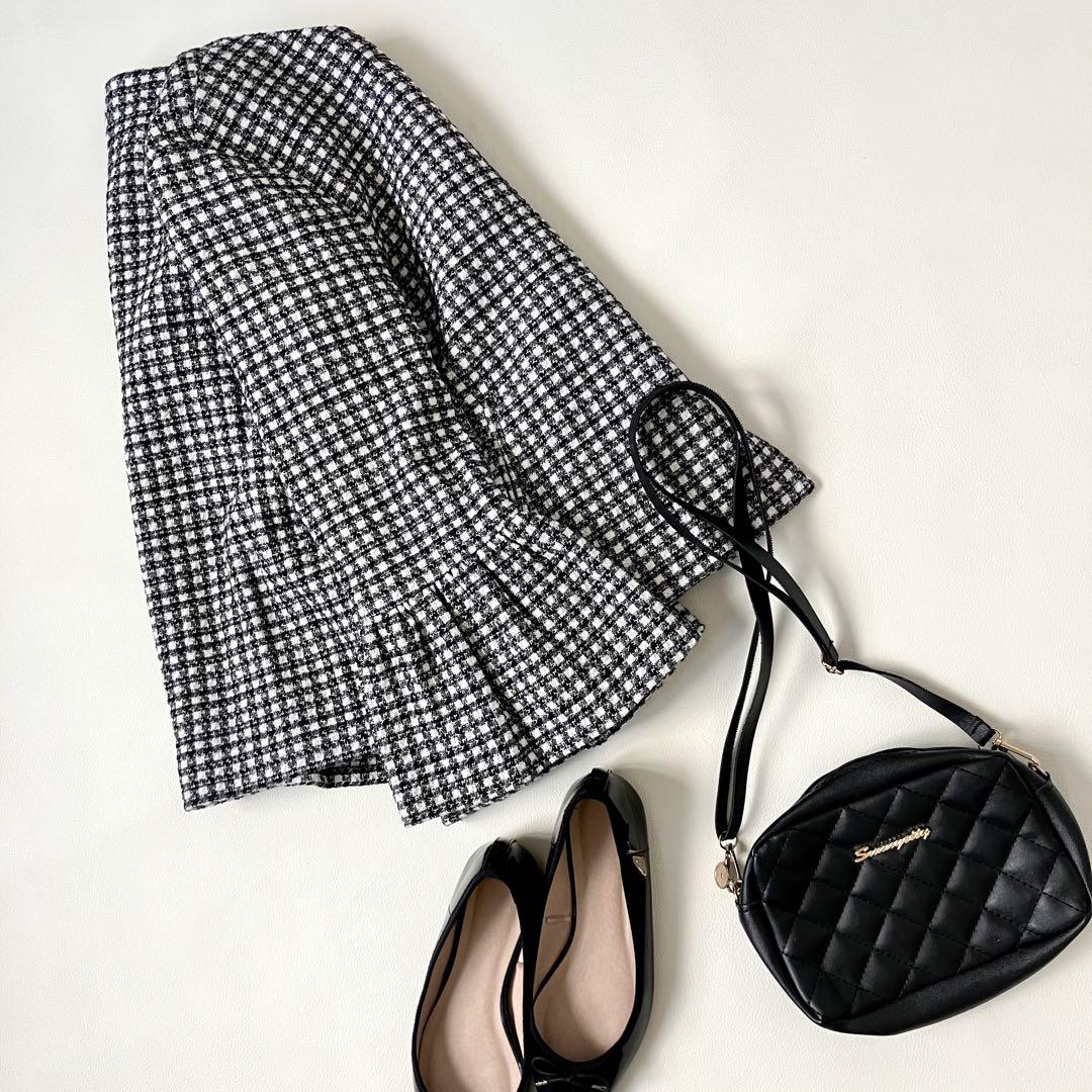 ◆美品◆ZARA◆ツイード風ノーカラージャケット◆フレアスリーブ◆黒◆M相当◆