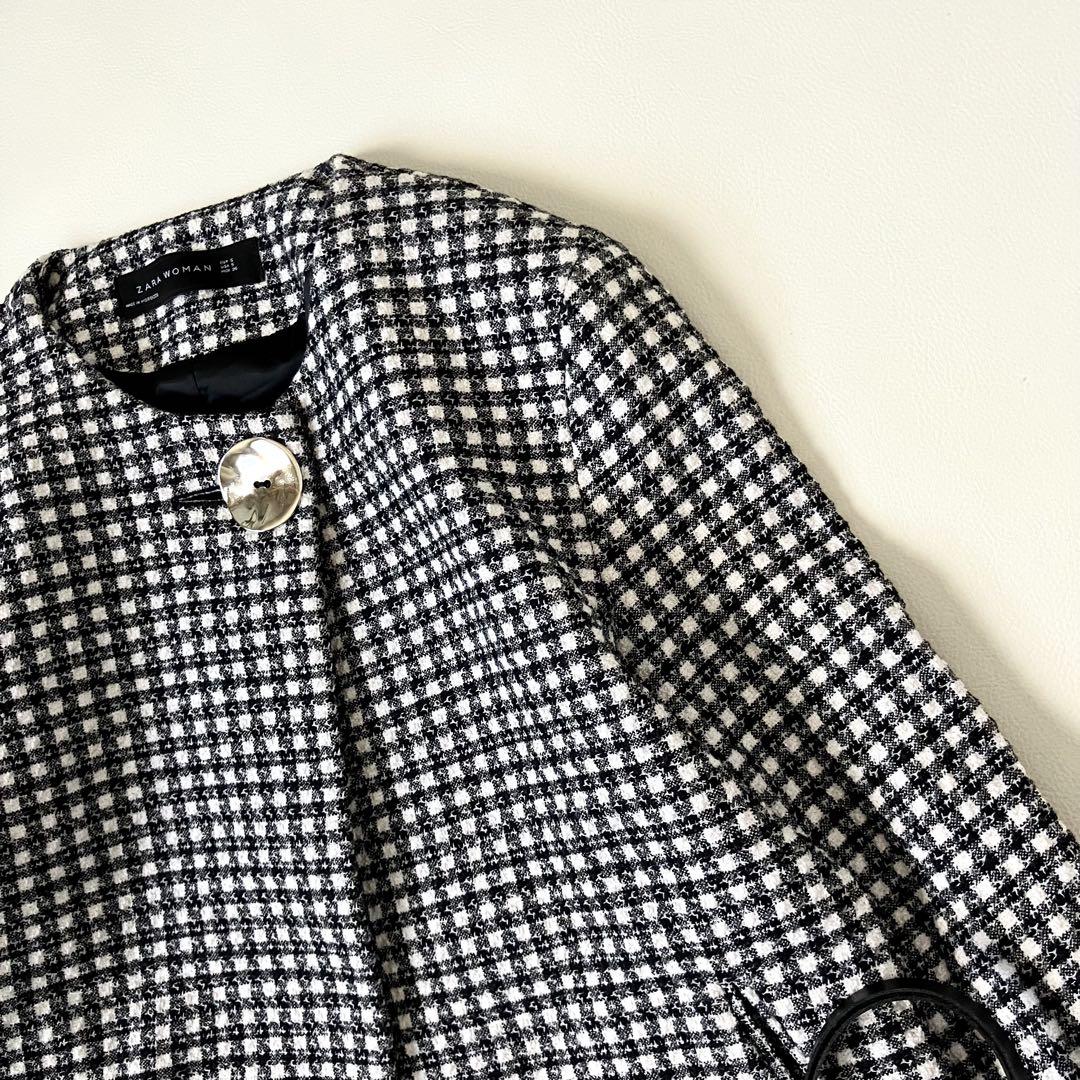 ◆美品◆ZARA◆ツイード風ノーカラージャケット◆フレアスリーブ◆黒◆M相当◆