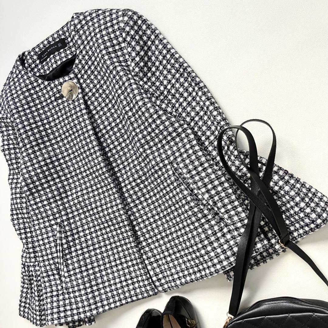 ◆美品◆ZARA◆ツイード風ノーカラージャケット◆フレアスリーブ◆黒◆M相当◆