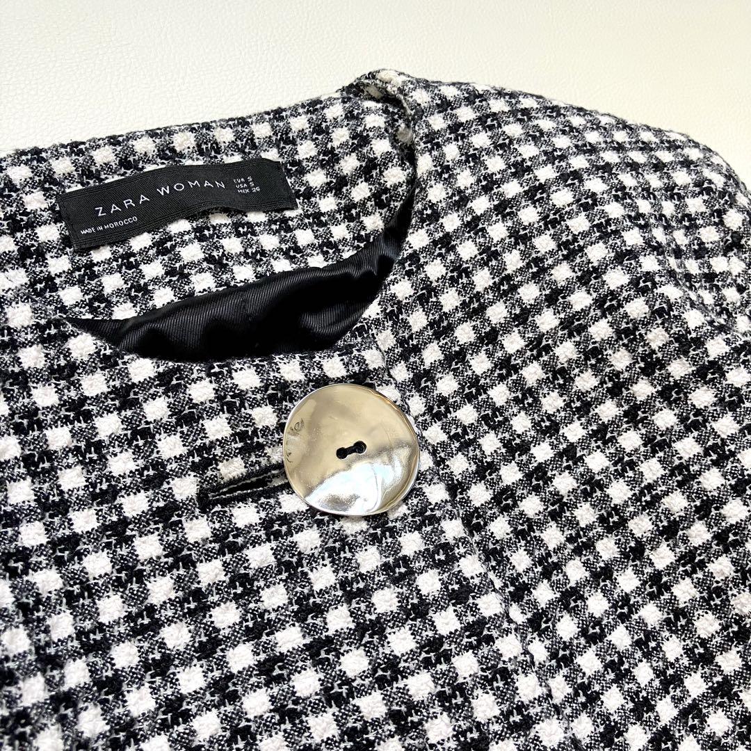 ◆美品◆ZARA◆ツイード風ノーカラージャケット◆フレアスリーブ◆黒◆M相当◆