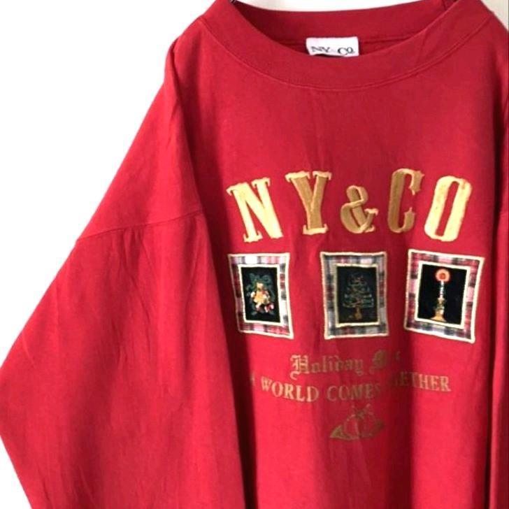 1800円 【93%OFF!】 NYCo. A WORLD COMES 刺繍 スウェット 赤 レッド 古着