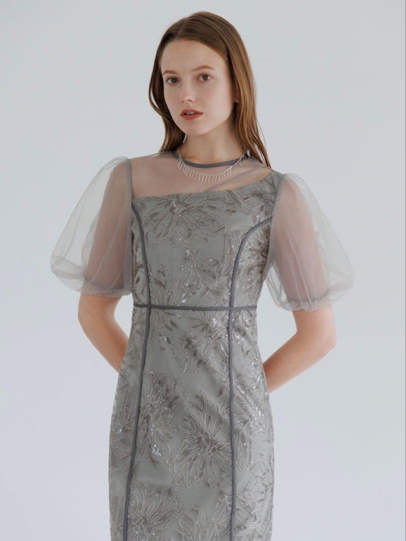 アシンメトリーシアーフラワーワンピースドレス結婚式パーティー成人式二次会デートM・Leja