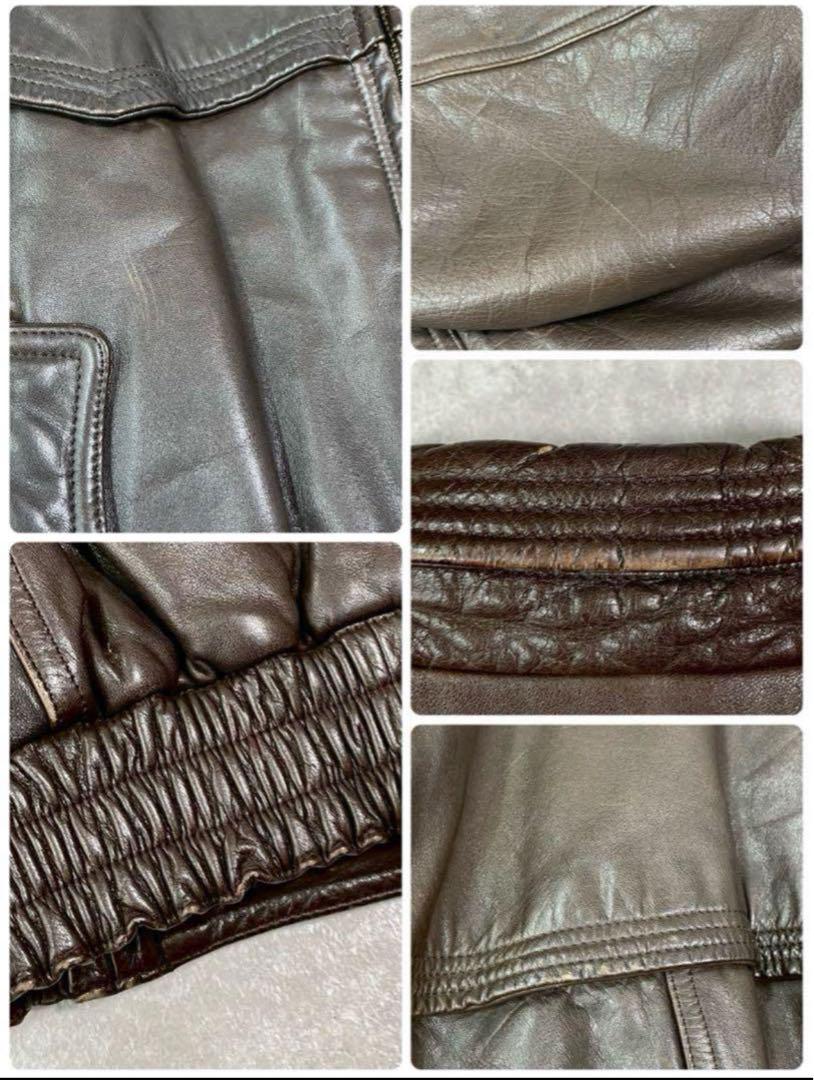 Vintage Leather Bomber Jacket Brown 革ジャン