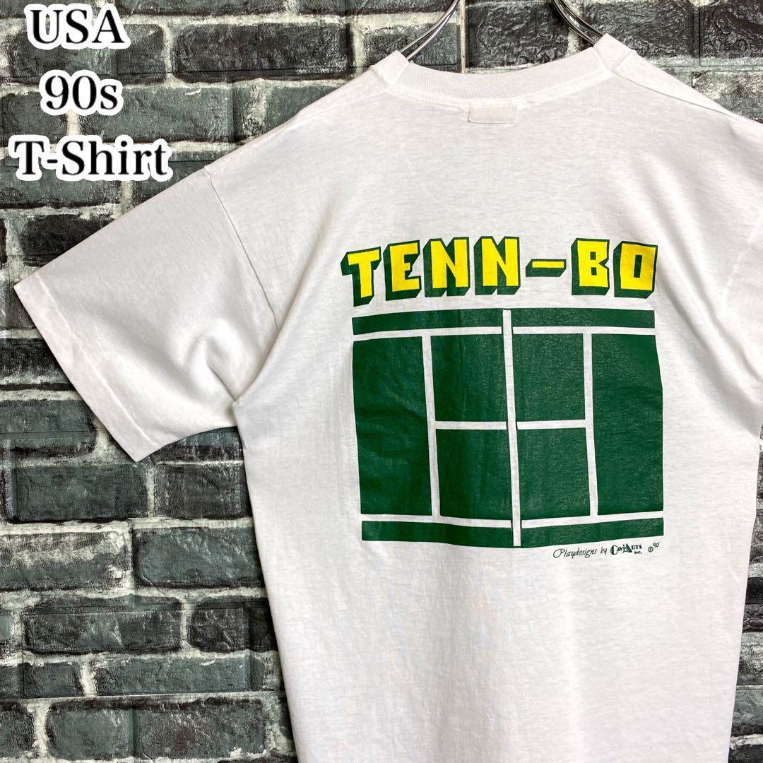 USA製 ヴィンテージホワイトTシャツ 古着 90s デカロゴ 希少 fv2