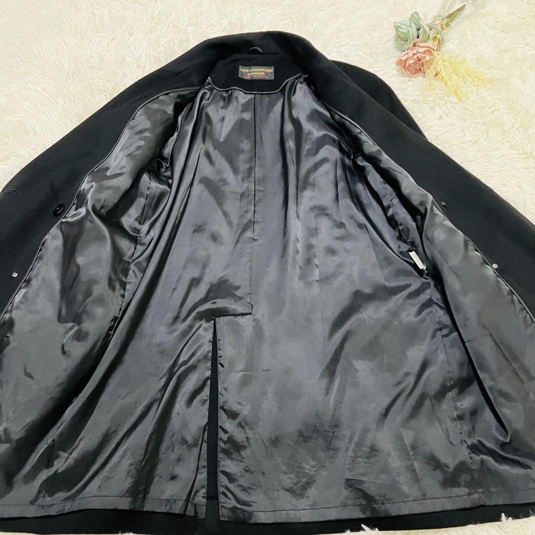美品✨カシミヤ100% ダブルブレストロングコート　ブラック　メンズ　M