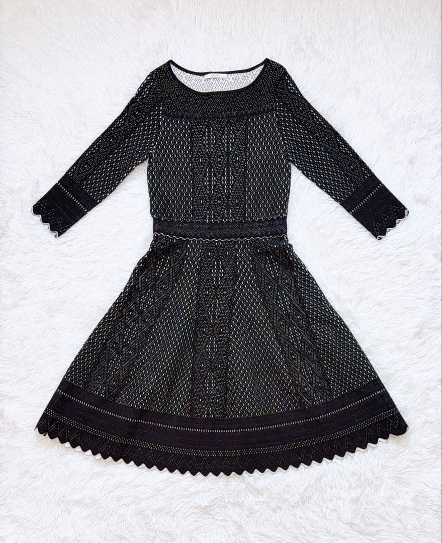 ANAYI♡バイカラーレースジャガードフレアワンピース - メルカリ