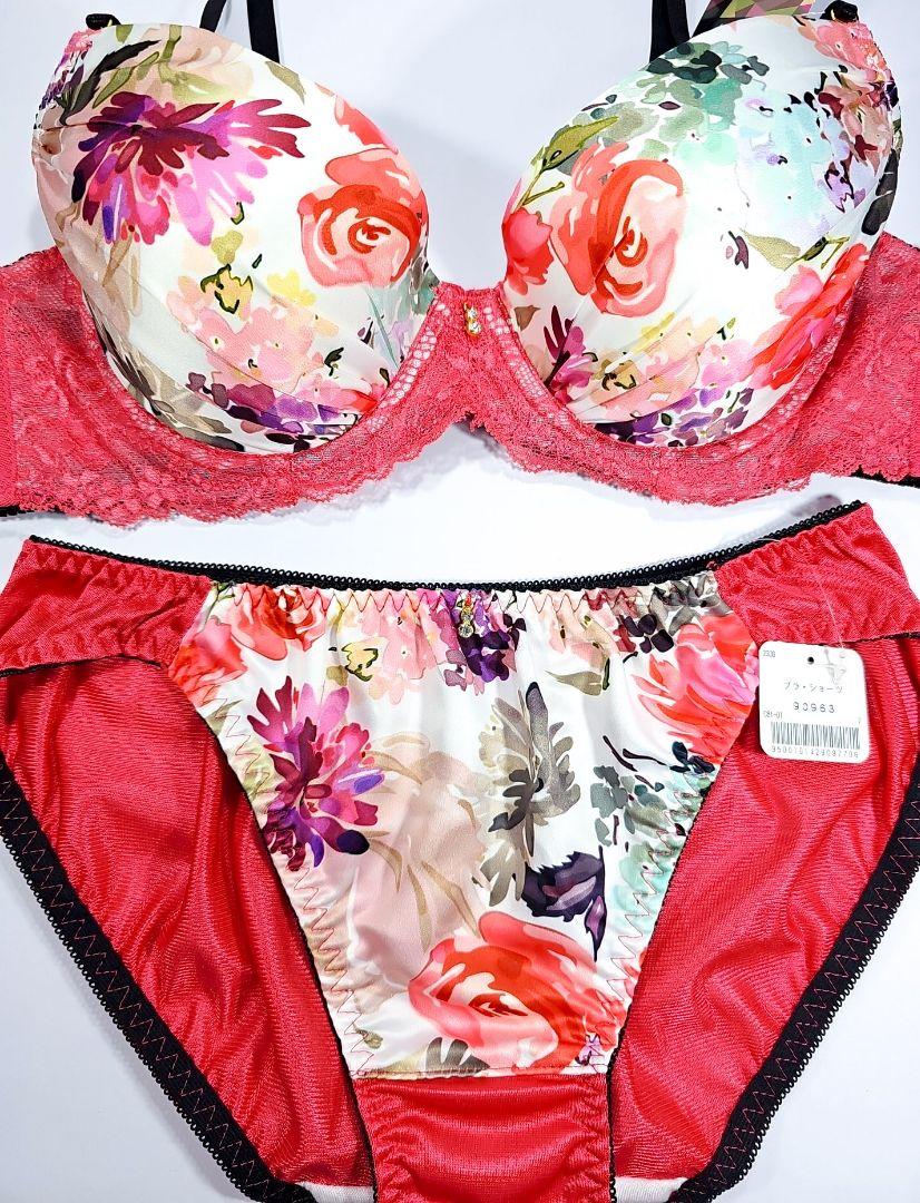 国内発送★セレブ愛用Seafolly★花柄ブラレットハイウエストset C80L サテン花柄プリント❤レース レッド ブラショーツセット