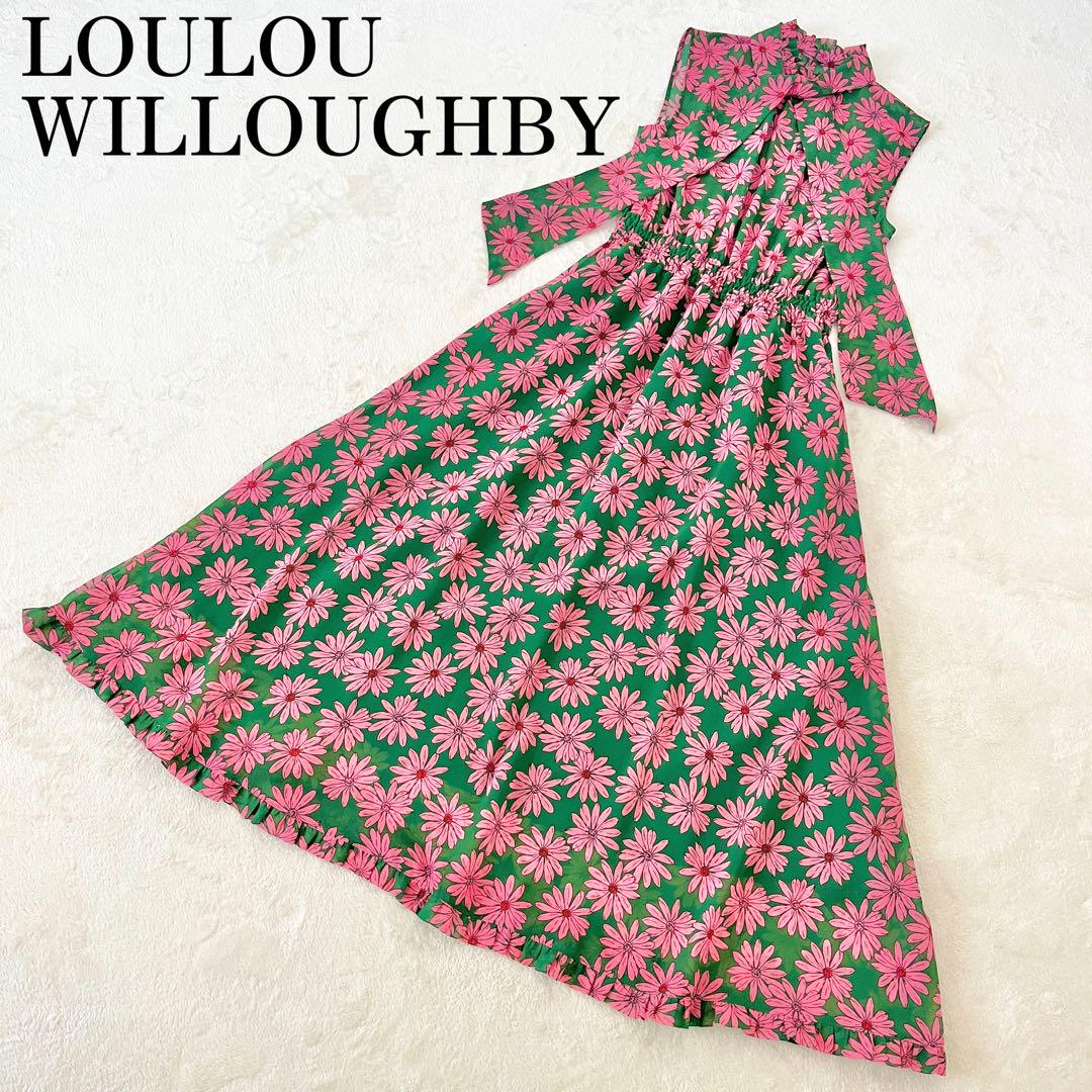 極美品　ルルウィルビー　ロングワンピース　グリーン　花柄　ノースリーブ　2　M