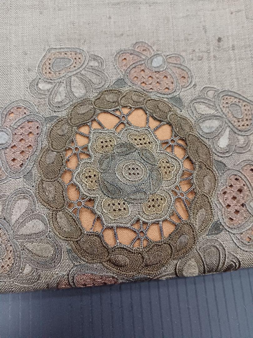 ［お太鼓柄］　袋帯　スワトウ刺繍　紬 O-772