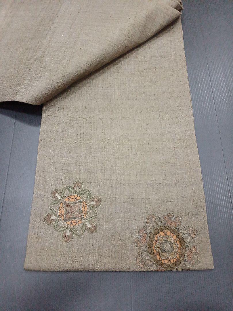 ［お太鼓柄］　袋帯　スワトウ刺繍　紬 O-772