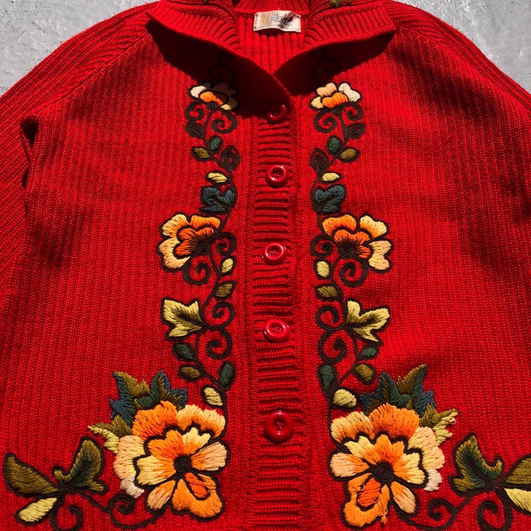いいねよろⒶ 90s レトロ 古着 ニットジャケット ニット eZRmd-m37610422286 vintage 花柄 刺繍 ください