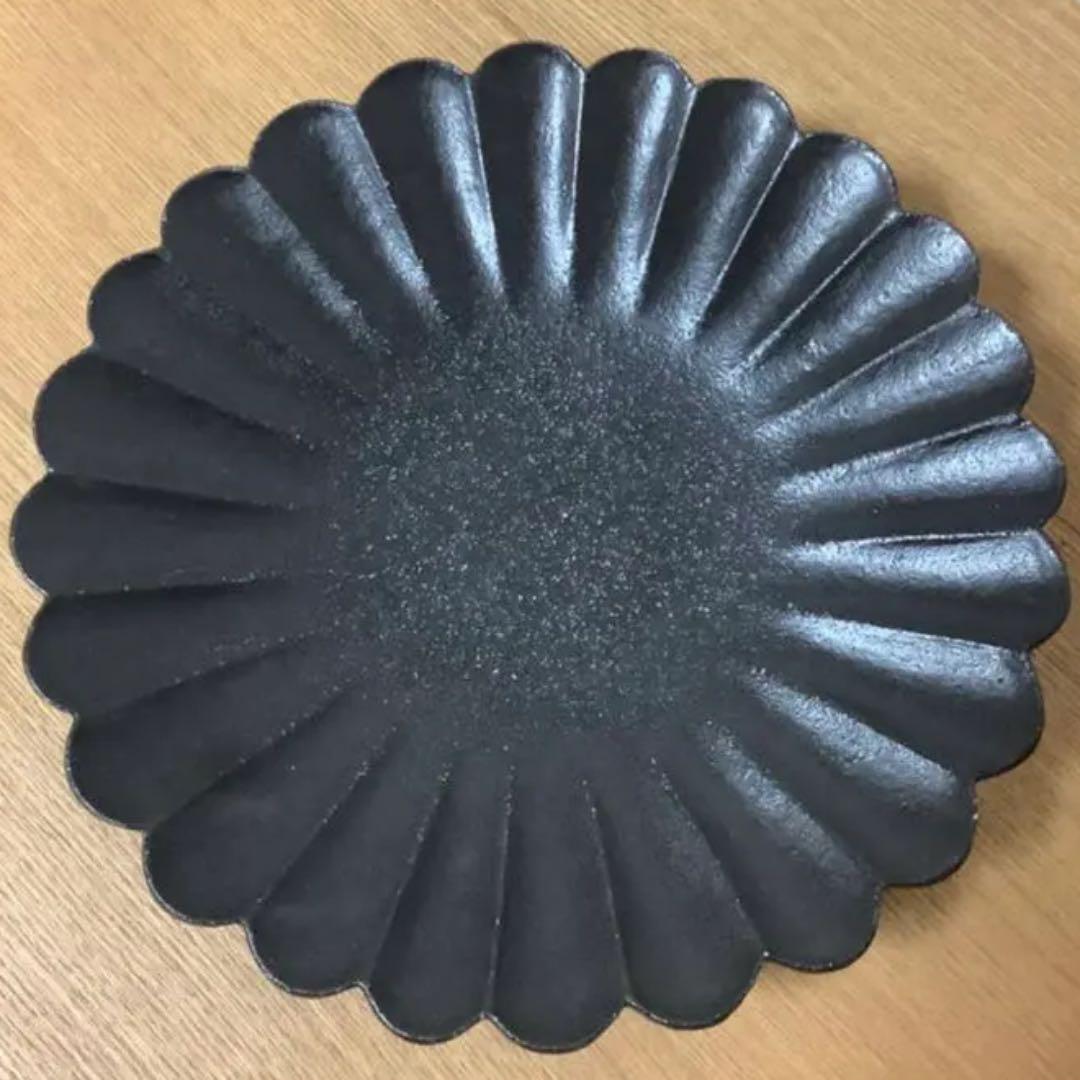 高島大樹 黒釉 輪花 大皿 8寸皿 新品