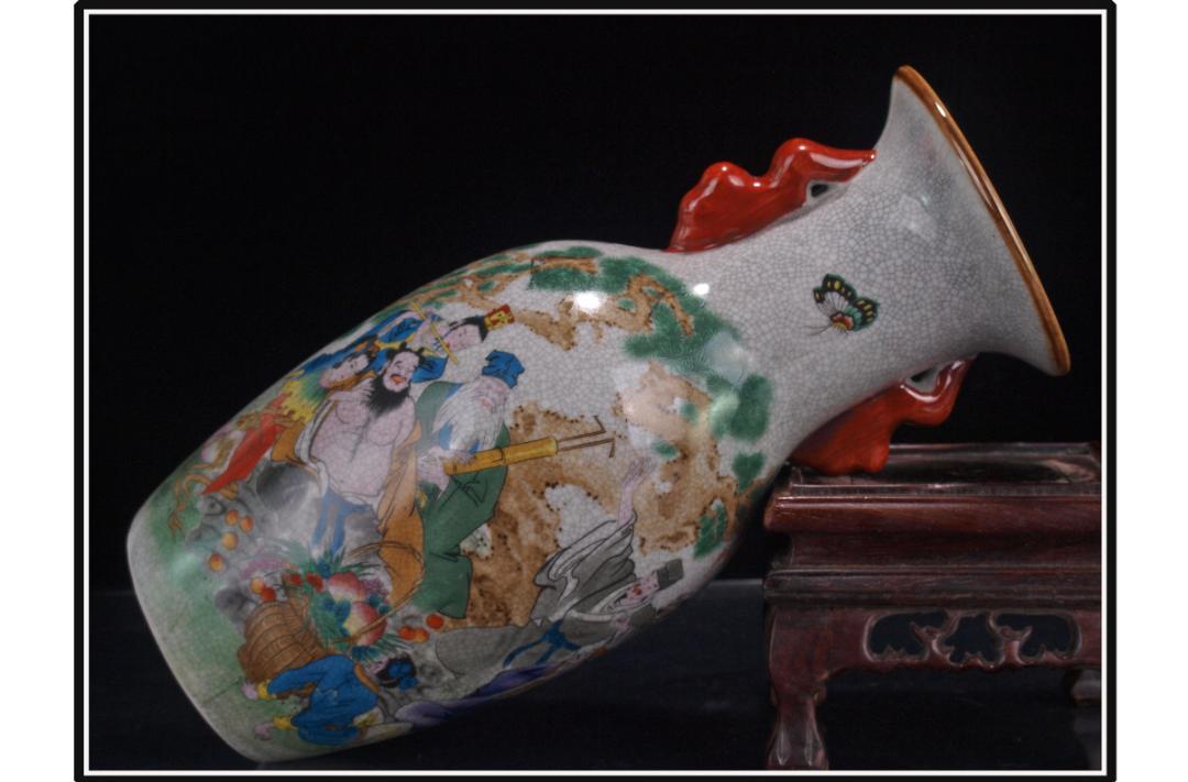 中国 清時代 在銘手描き花瓶 美術品 激安骨董品 DE1002B14-4