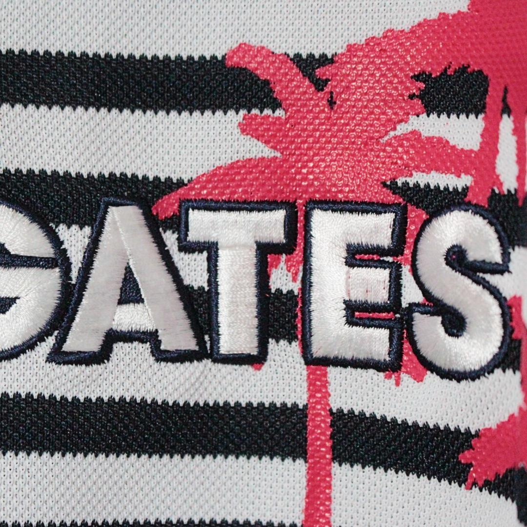 新品 パーリーゲイツ 刺繍ロゴ ボーダー柄 鹿の子ポロシャツ S相当 黒白