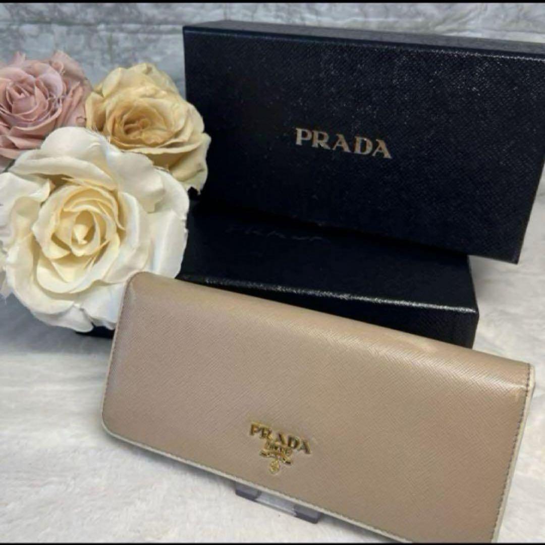 PRADA サフィアーノリボン付き長財布 ベージュ PRADA サフィアーノレザー 長財布 ベージュ - メルカリ
