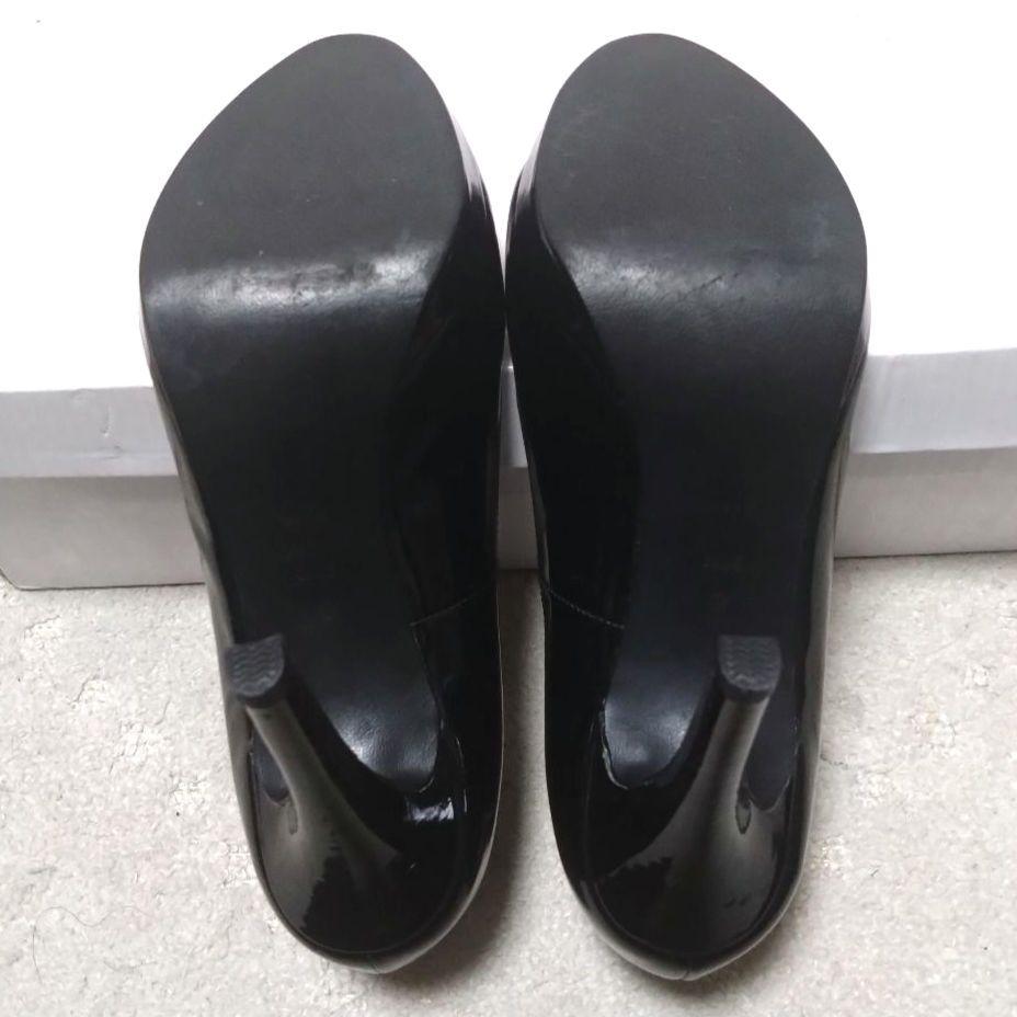 極美品 ダイアナ DIANA オープントゥ パンプス エナメル 黒 22.5