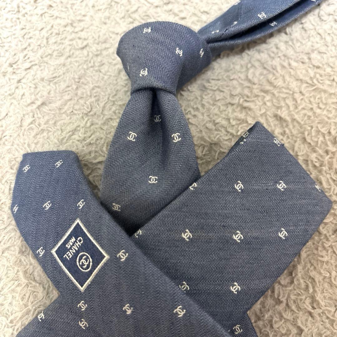 CHANEL シャネル ココマーク ネクタイ ブルー ナロータイ