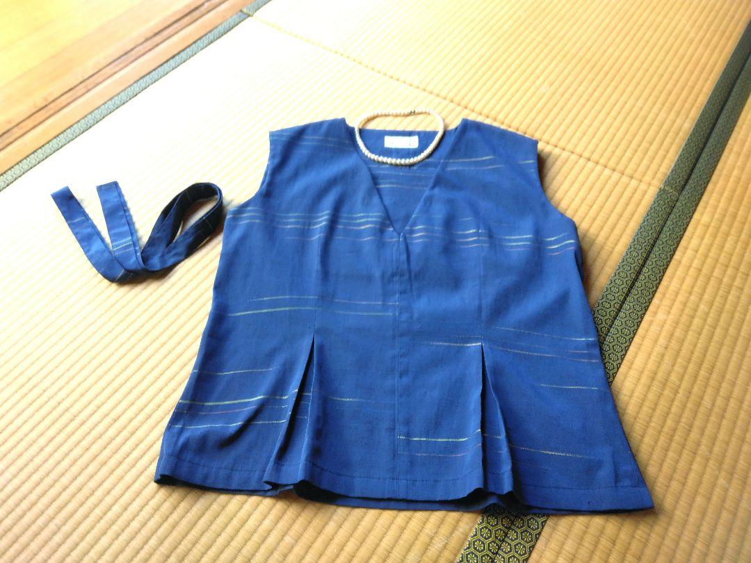 黒無地とびざん紬のブラウス 着物リメイク
