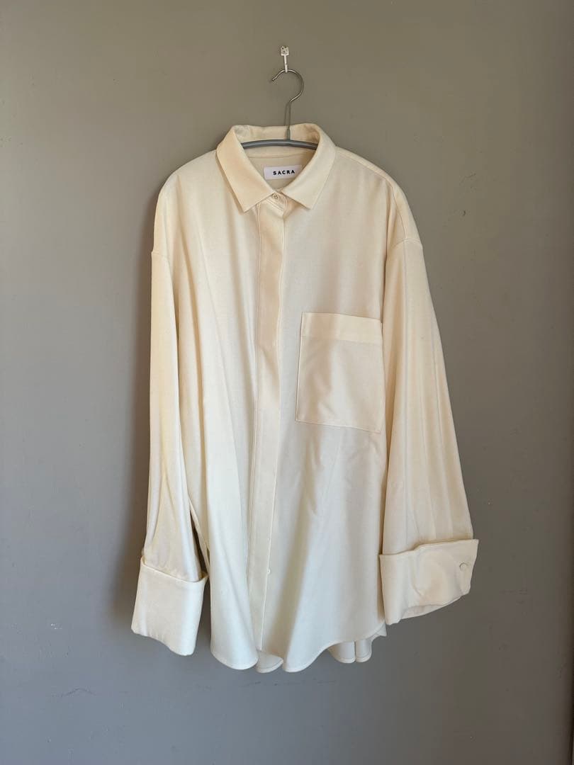 2025 SACRA サクラ ウールシャツ ワイドカフスM・SACRA